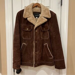 JC Penney Leather Jacket Mens 38 Brown Suede Sherpa Lined Vintage Ranch Cowboy
